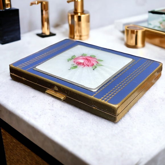 🌺Vintage 1940’s Art Deco Guilloche Enamel Compact - Picture 5 of 14